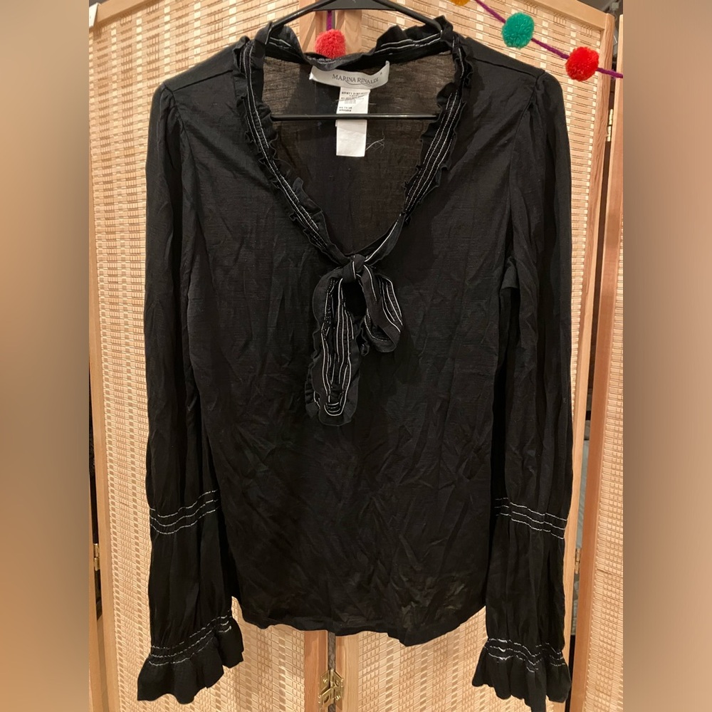 Marina Rinaldi lightweight knit tie- neck tunic, Medium